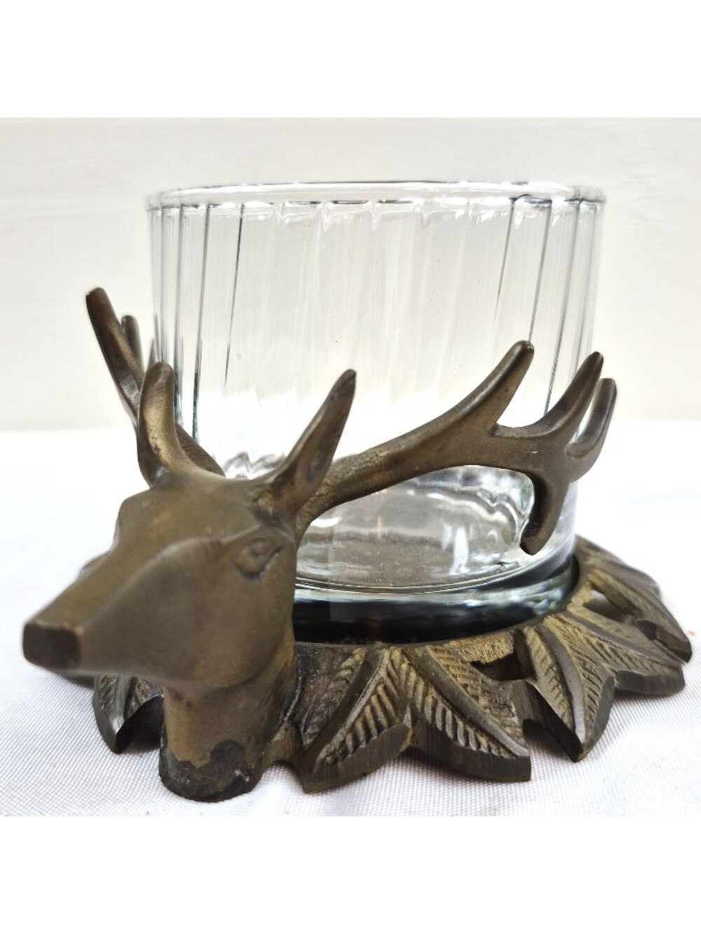 Vintage Brass Deer Stag Head Planter Candle Holder Ashtray Rustic Cabin Decor